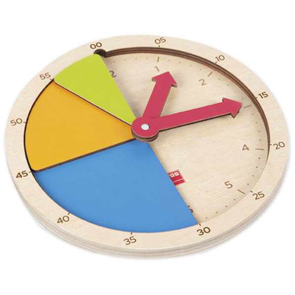 Zeit- und Bruchrechen-Uhr aus Holz, 22,5 cm ø, 19-tlg.