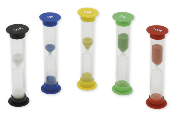 Sanduhren-Set 5 tlg., 10 cm hoch, 2,5 cm ø